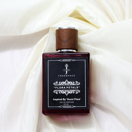 FLORA PETALS perfume bottle inspired by Gucci Flora, showcasing elegance and floral notes for women.