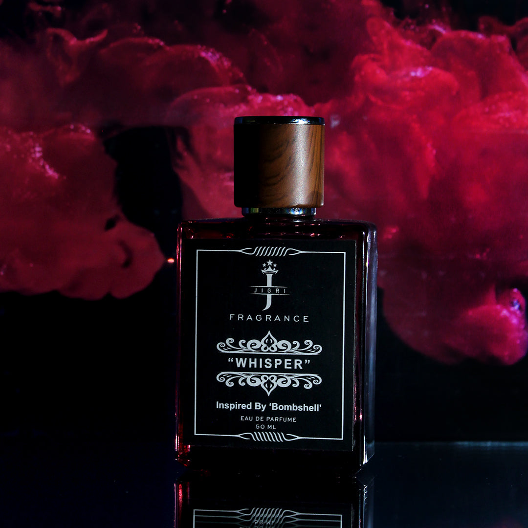 WHISPER perfume bottle inspired by Bombshell, featuring a blend of fruity and floral notes for women.